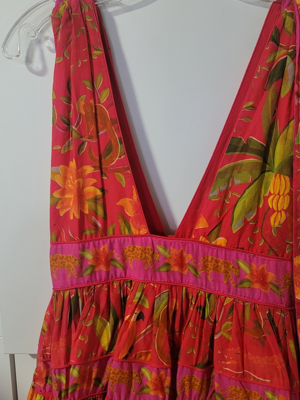 FARM Rio Pink Floral Tiered Maxi Dress with Orange & Green Print - Picture 3 of 9